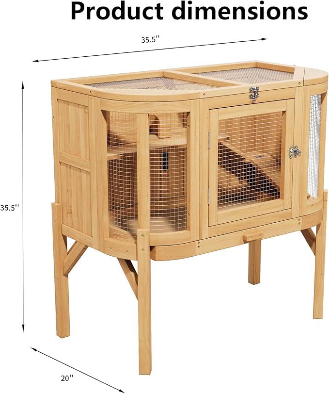 Wooden Hamster Cages with Stand, Deep Pull-Out Tray, Hamster Cage and Habitat with Locking Mechanism, Chew-Proof Guinea Pig Cage, Hamster House (Natural Wood)