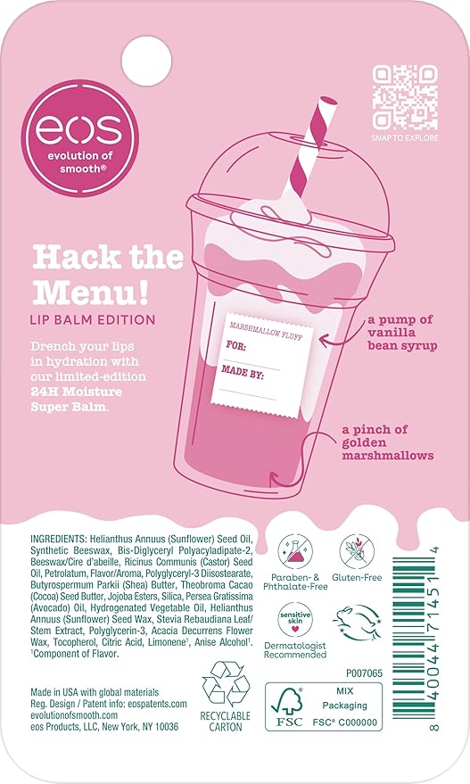 eos 24H Moisture Super Balm - Marshmallow Fluff,Lip mask,Moisturizing,Lip Treatment,Limited-Edition Skincare,0.35 fl oz,(Pack of 2)