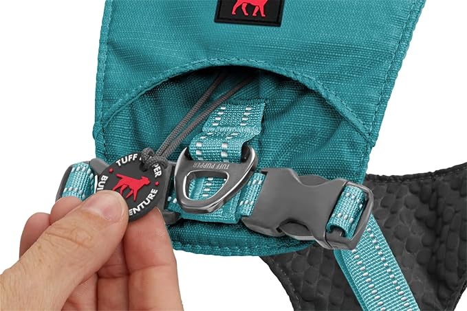 Tuff Pupper All-Day Wear Dog Harness | for Walking, Trail Running, Hiking | Front & Back Leash Clips | Reflective Trim | Easy On/Off Buckles | Lightweight Breathable | No Pull Design (L/XL, Teal)
