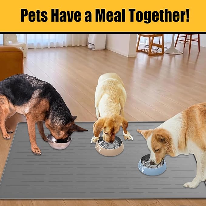 1.5MM Super Thick Dog Food Mat, 40"x30" Silicone Dog and Cat Mats for Food and Water Bowls, Waterproof Pet Feeding Mat for Contain Spills Protects Floors, Multiple Colors & Sizes for Pets, Brown