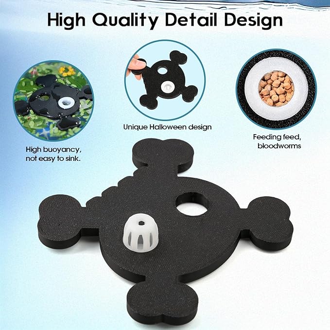 Abizoo Floating Fish Feeding Ring No Suction Cup Black Skull Halloween Decor,Aquarium Plant Barrier Floating Food Feeder Fish Tank Accessories for Betta Goldfish Shrimp Guppies Neon Tetra Zebra Danios