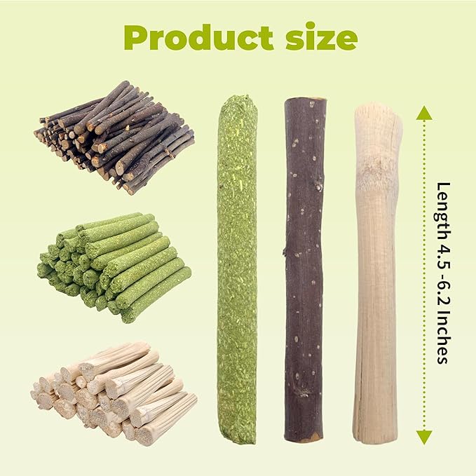 Small Animals Molar Wood Sticks 250g Natural Sweet Bamboo/Alfalfa/Apple Sticks Treats Toys for Small Animals, Rabbits, Guinea Pig, Bunny, Hamster, Rat, Chinchillas