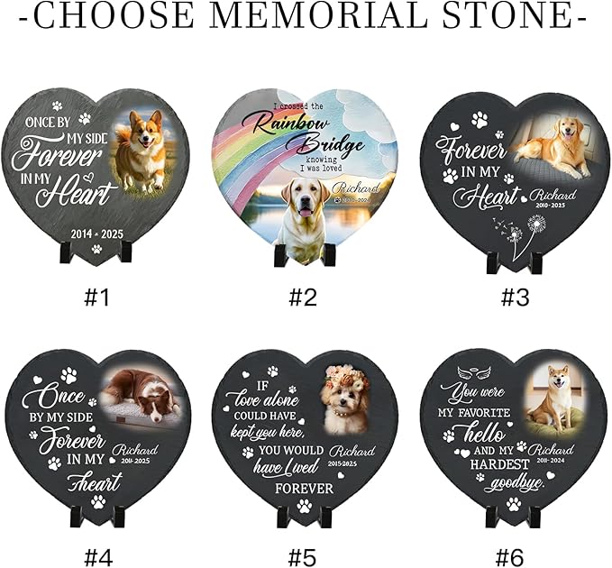 Personalized Pet Memorial Stone - Custom Dog Grave Marker with Name & Photo - Sympathy Gifts for Loss of Beloved Dog - Cemetery Decor - Rainbow Bridge Memorial for Dogs (Style D)