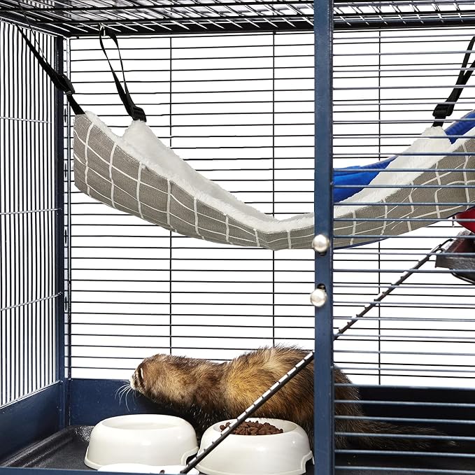 Jetec 2 Pieces Reversible Cat Hanging Hammock Soft Breathable Pet Cage Hammock with Adjustable Straps and Metal Hooks Double Sided Hanging Bed for Small Dogs Rabbits(Cat and Plaid,L)