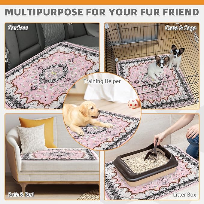 KOOLTAIL Washable Pee Pads for Dogs, 2 Pack Super Absorbent Reusable Puppy Training Pads Waterproof, Nonslip and Leak-Proof Dog Pee Pads, Large Pet Mats Whelping Pads for Floor, Crate, Couch, 24"x36"