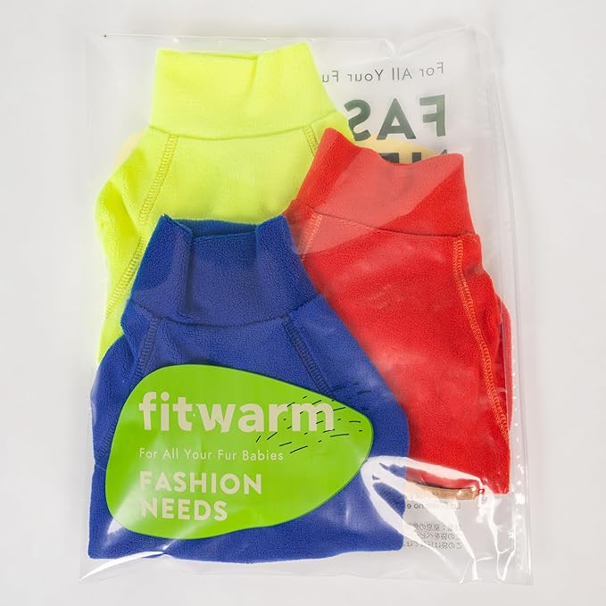 Fitwarm 3 Pack Classic Fleece Dog Sweater, Winter Clothes for Small Dogs Boy Girl, Turtleneck Dog Sweatshirt, Pet Apparel, Orange Red, Royal Blue, Neon Yellow, Large