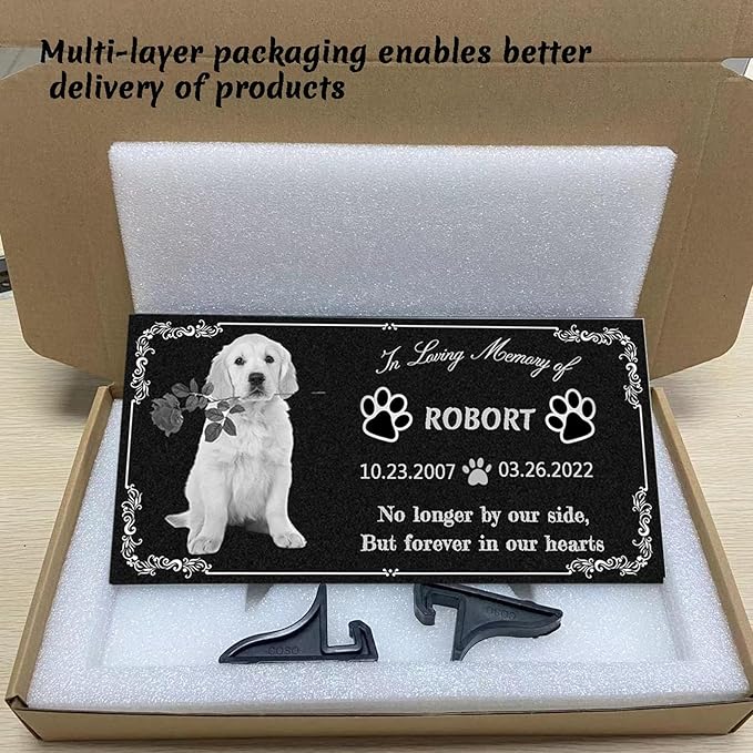 Dog Headstone, Memorial Stone,Black Granite Memorial Garden Stone Engraved with Photo,Pet Headstones Personalized Pet Memorial Stones for Dog,Cat Tombstone (Dog Memorial Stone)
