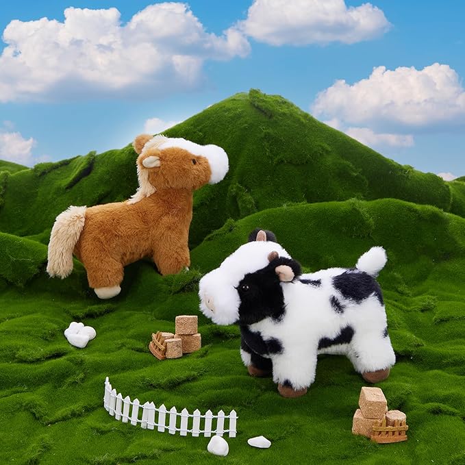 MaoGoLan 6-Pack Stuffed Farm Animal Bulk Plush Toys Set 10″ Soft Stuffed Animals for Kids, Girls - Party Decor, Centerpieces & Pretend Play, Thanksgiving, Christmas, Easter Gifts