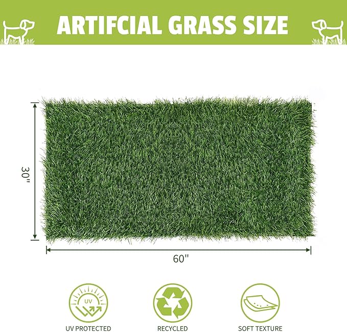 Grass Pad for Dogs, 60" x 30" Artificial Turf for Pets Potty Training, Fake Grass Mat with Drainage Holes, Easy to Clean, Large Turf Rug Outdoor Indoor Use
