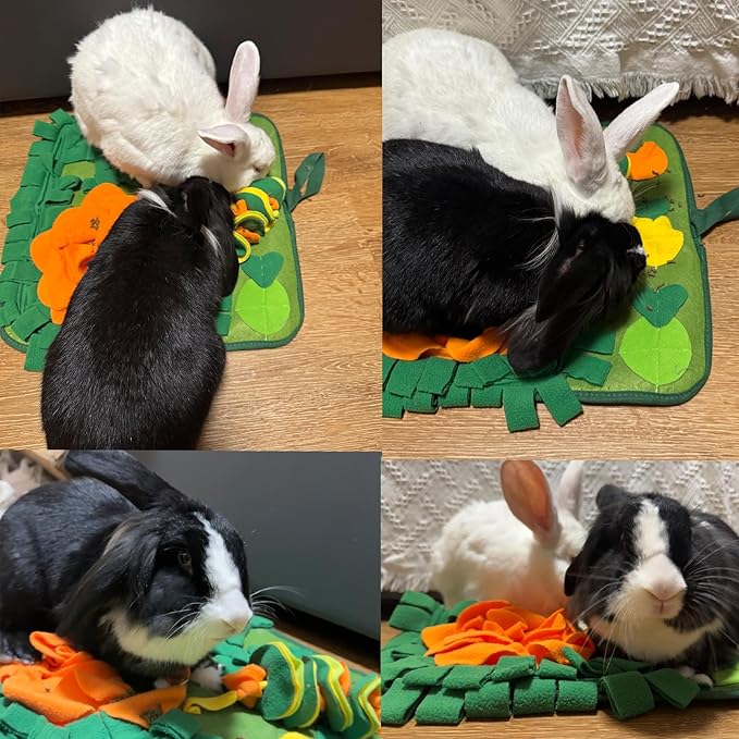 Rabbit Foraging Mat Bunny Snuffle Mat for Small Animals Interactive Puzzle Toy Feed Mat for Rabbits Bunnies Guinea Pigs Hamsters Puppies Chinchillas Kitten 17.7 Inches