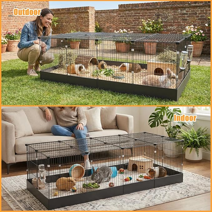 20 Planes Guinea Pig Cages Enclosed Hamster Cage with Door & Waterproof Liner, Expandable Cage for Guinea Pigs, Metal Wire Yard Fence Rabbit Cage