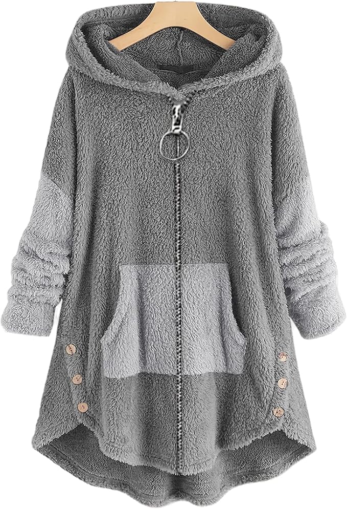 Akivide Women's Oversized Zip Up Sherpa Hoodie Fuzzy Fleece Jacket Cat Kitty Print Lightweight Faux Shearling A Line Coat