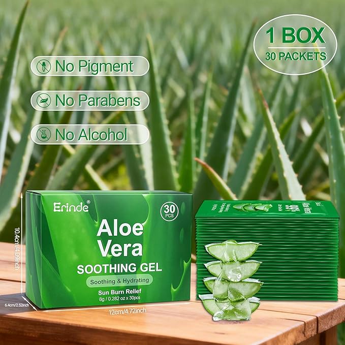 Erinde 30 Pack Aloe Vera Gel for Face, Hair & Body, 99% Pure Aloe Vera Gel for Sunburn Relief, After Sun Skin Care Relief, Skin Care Bulk Soothing Hydrating Aloe Gel Travel Size for All Skin Types