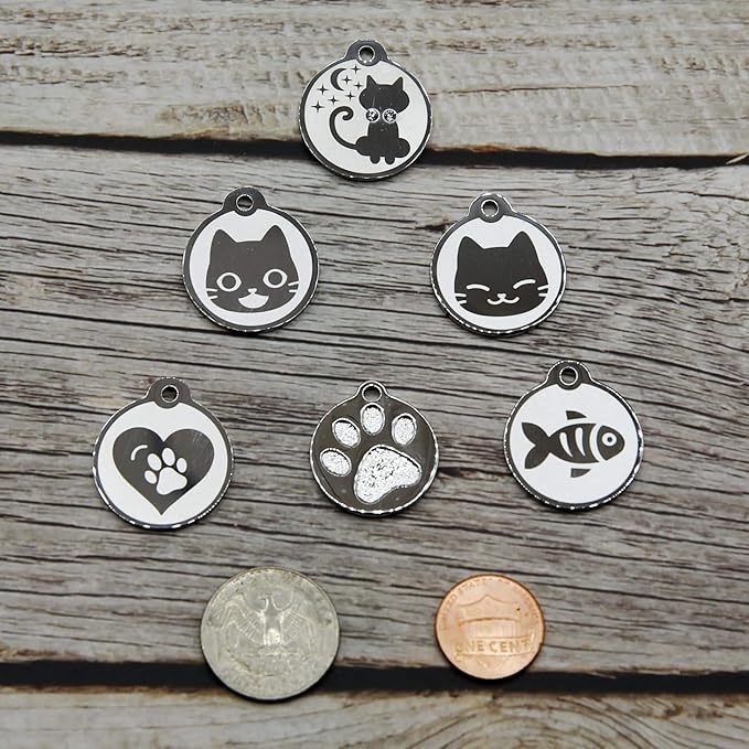 Stainless Steel Cat ID Tags - Engraved Personalized Cat Tags Includes up to 4 Lines of Text with Mouse Shape