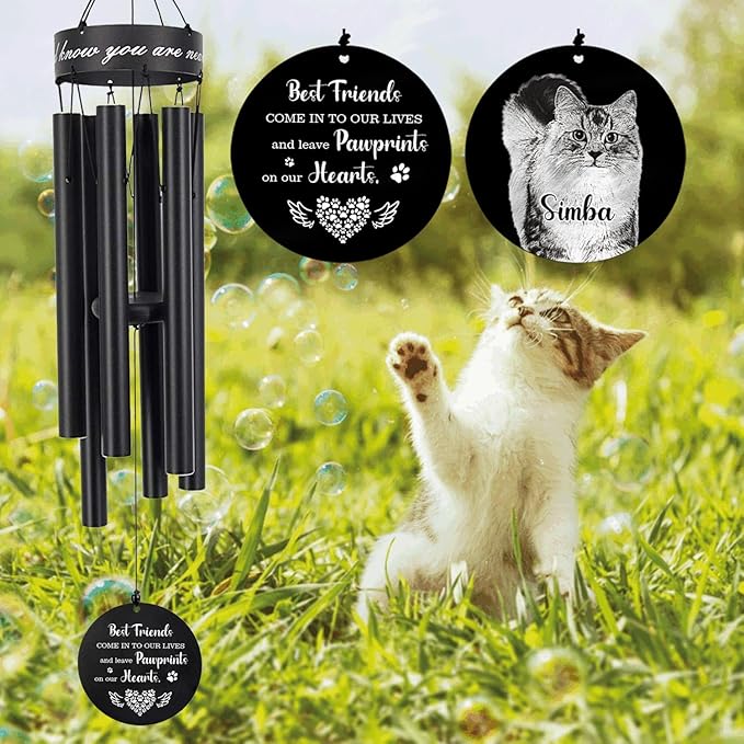Personalized Name Photo 30" Wind Chimes, Pet Memorial Gifts for Loss of Dog, Custom Picture Dog Remenbrance Gift in Memory, Sympathy Family Love Pet Dogs Cat Gift for Son Daughter Friends