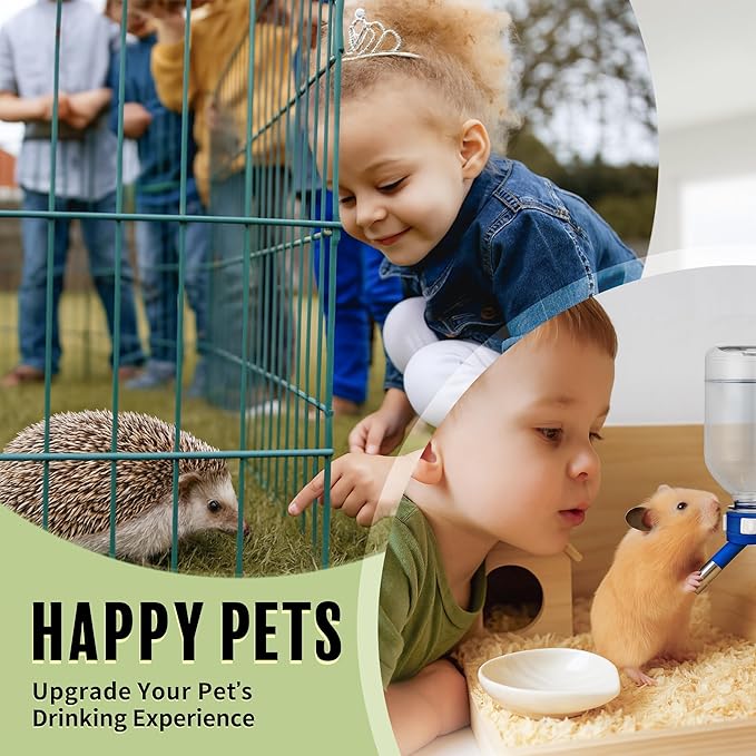 Choco Nose No-Drip Water Bottle Feeder for Hamsters, Hedgehogs, Gliders, Mice, Gerbils, & Small Pets, 10.2 fl.oz, 300ml - Easy to Install in Cages/Crates, US Patented Leakproof Nozzle 10mm, Blue(C125)