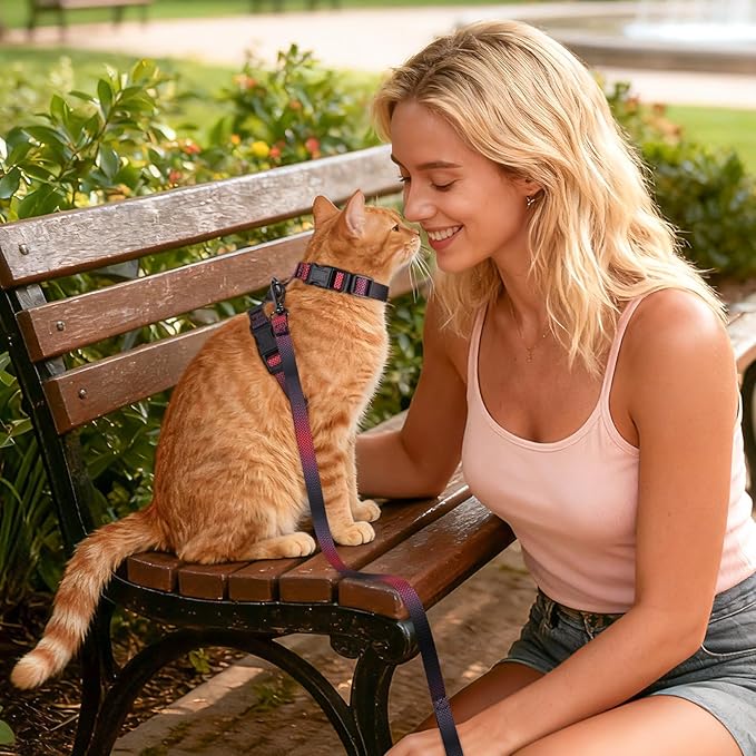 Cat Harness and Leash Set, 3-in-1 Escape Proof Adjustable, Comfortable Soft Lightweight, Safe, Easy to Wear, Walking Travel Kitten Harness for Small Medium Large Cats (Red
