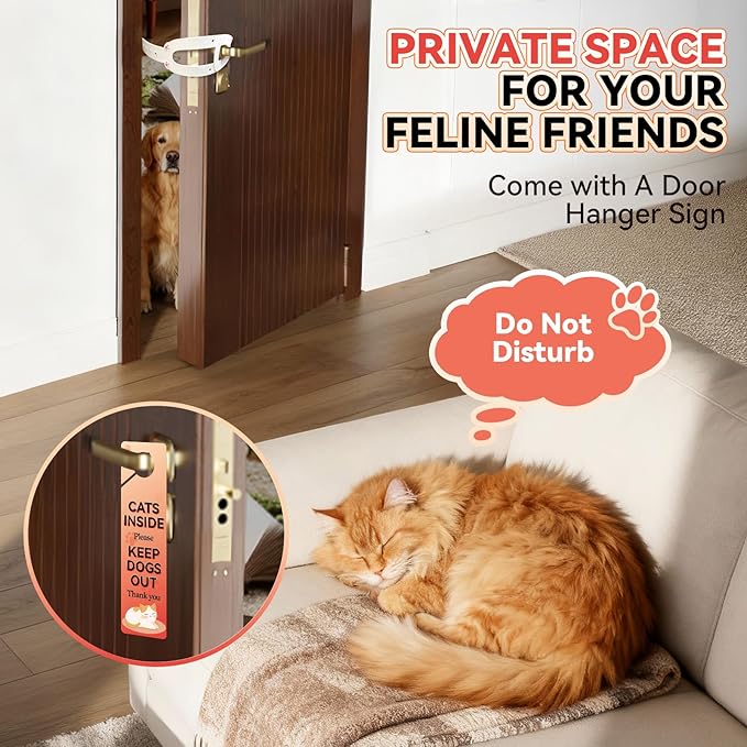 Cat Door Latch,2 Pcs Door Prop for Cats to Keep Dogs Out of Litter Box and Food, Preventing Hand Pinching, Cat Door Stopper with 6 Adjustable Straps 2.5-6.5" Wide, Including Door Plate, White