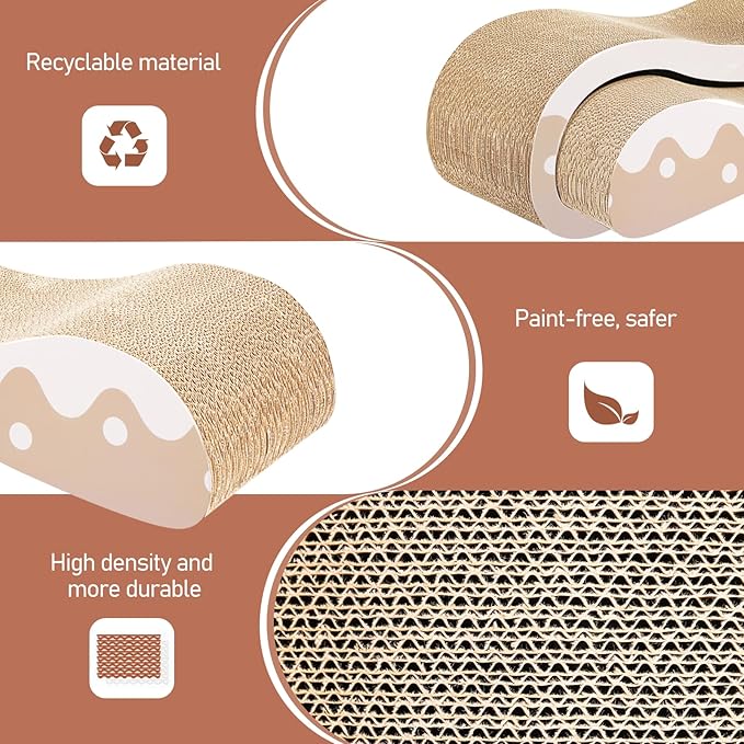 2 in 1 Cat Scratcher Cardboard Lounge Bed, Cat Scratching Post, Durable Board Pads Prevents Furniture Damage,Large,Wave