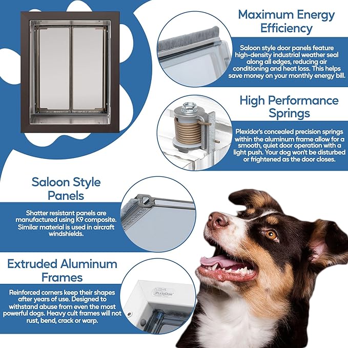 Plexidor Bronze Wall Mount Pet Doors for Cats and Dogs - Energy Efficient - Security Friendly (Large Plus)