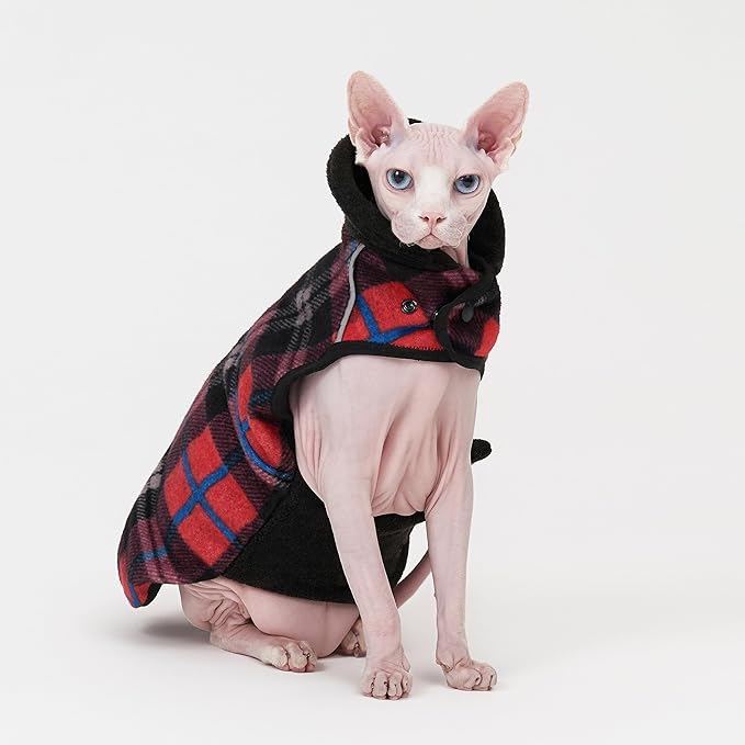 Sphynx Cat Windproof Turtleneck Jacket, Cat Puppy Warm Fleece Hoodie Fall and Winter,Easy to Wear Cat Coat with Velcro,Neck and Chest Adjustable Sweater (XL (8-11lbs))