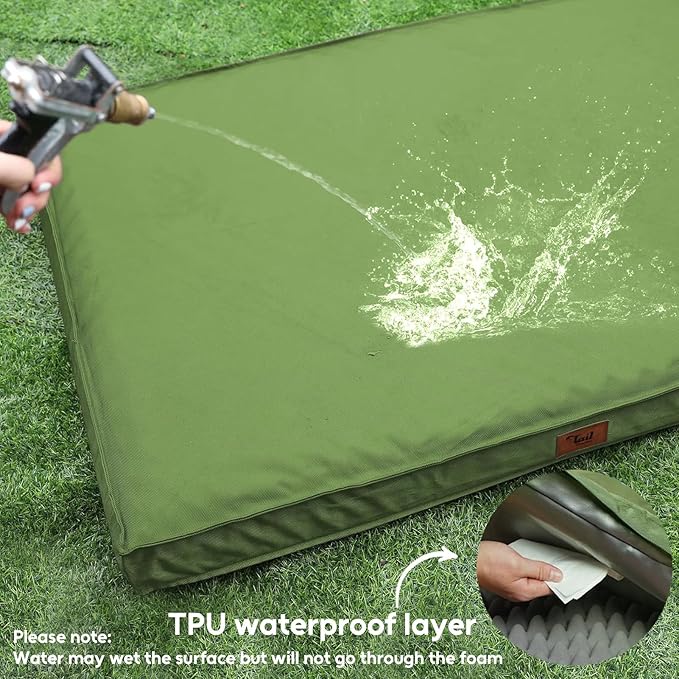 Outdoor Dog Bed for Small Dogs, Waterproof Dog Crate Bed for Medium Dogs Cats, Orthopedic Egg Crate Foam Pet Bed with Washable Removable Oxford Cover, Light Green