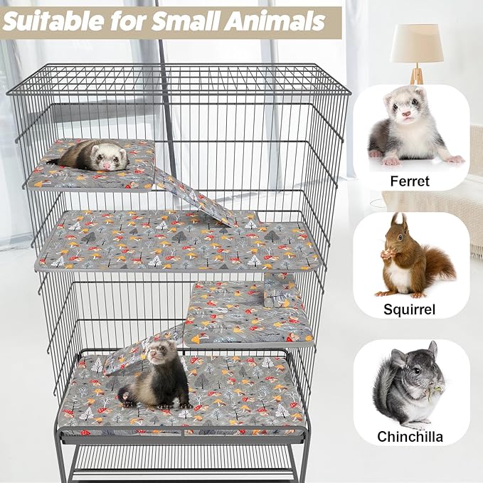Bienbee Ferret Cage Liner Set, Waterproof Ferrets Cage Accessories for Small Animals Rats Chinchillas Hedgehogs Ferrets(Gray Mushroom, Double Unit Combo)
