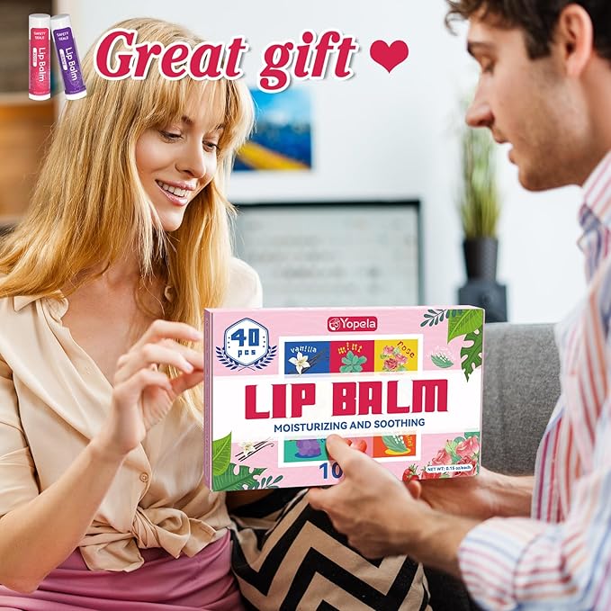 40 Pack Natural Lip Balm Bulk with Vitamin E and Coconut Oil - Moisturizing Dry Cracked Lips, Mini Chap Stick Gifts for Kids Women Men- 10 Flavors, Valentine's Gifts