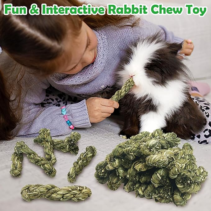 Hamiledyi 30 PCS Rabbit Chew Sticks Natural Grass Timothy Hay Sticks Handmade Guinea Pigs Chew Toys for Teeth Molar Snacks for Chinchilla Bunny Hamster and Other Small Animals