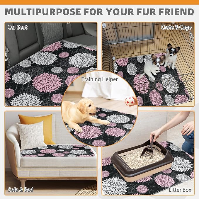 KOOLTAIL Washable Pee Pads for Dogs, 2 Pack Super Absorbent Reusable Puppy Training Pads Waterproof, Nonslip and Leak-Proof Dog Pee Pads, Large Pet Mats Whelping Pads for Floor, Crate, Couch, 36"x41"