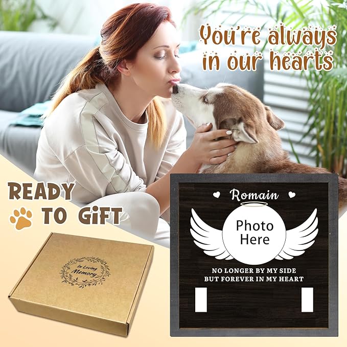Dog Memorial Gifts Personalized Picture Frame, in Memory of Dog Passing Away Sympathy Gifts for Loss of Dogs, Cat Memorial- Fits 3 Collar Lengths