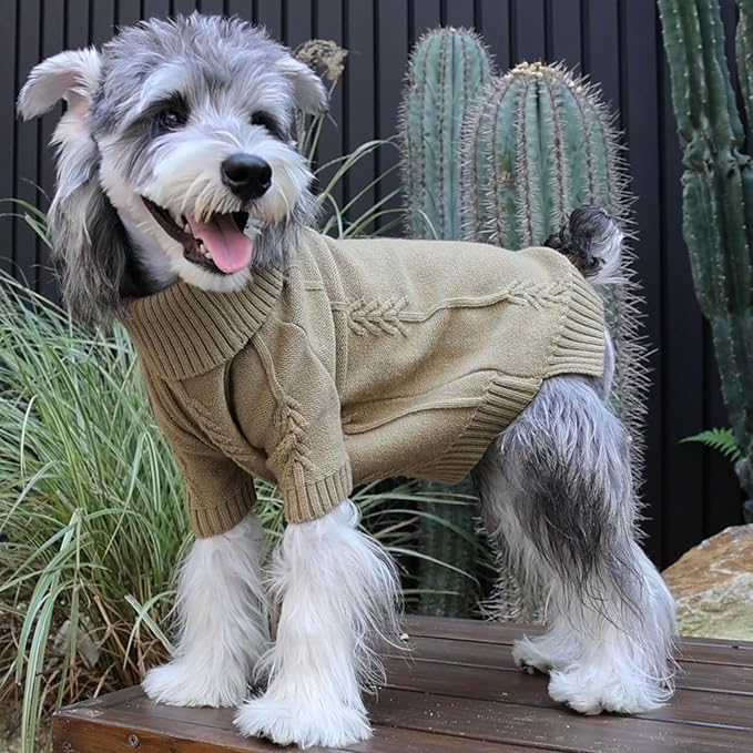 DELIFUR Dog Long Sleeve Sweater - Knitted Turtleneck Dog Knitwear Warm Dog Coats with Classic Cable Fall Winter Clothes for Small Dog (Green, Medium)