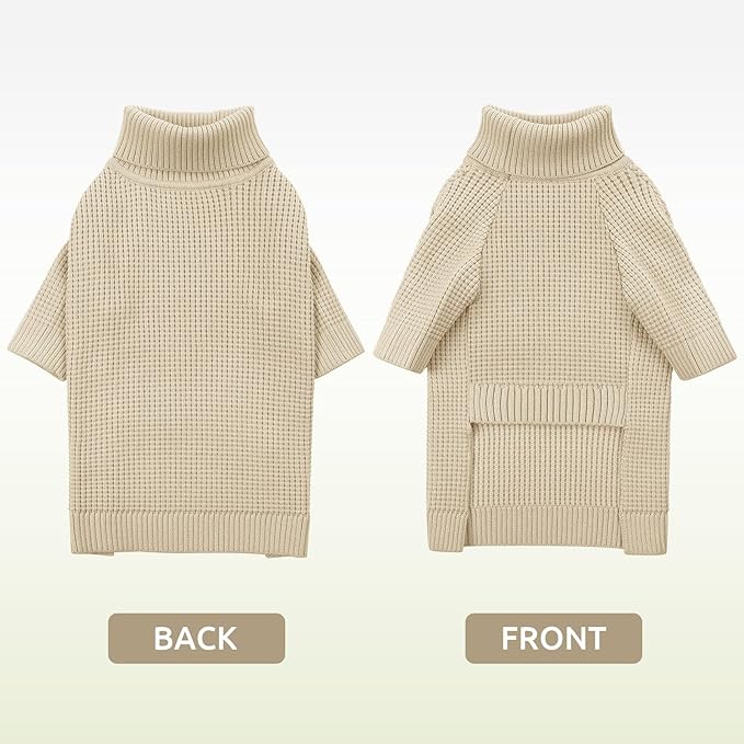 Queenmore Dog Sweaters for Small Dogs Male, Turtleneck Fall Pet Sweaters, Waffle KnitSweater for Doggie, Cat Sweater Puppy Coat, Apricot XS