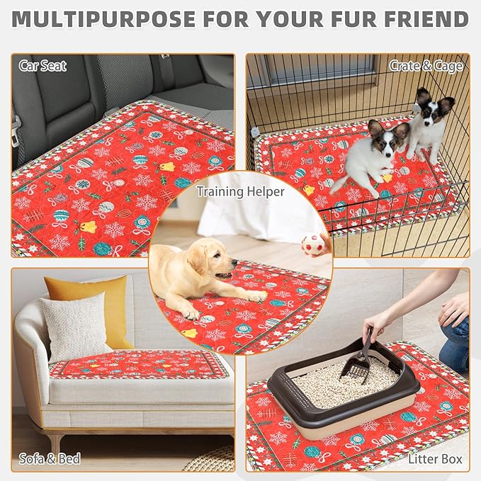 KOOLTAIL Washable Pee Pads for Dogs, 2 Pack Christmas Pet Mats, Super Absorbent Reusable Puppy Training Pads Waterproof,Nonslip Leak-Proof Dog Pee Pad,Large Whelping Pads for Floor,Crate,Couch,24"*36"