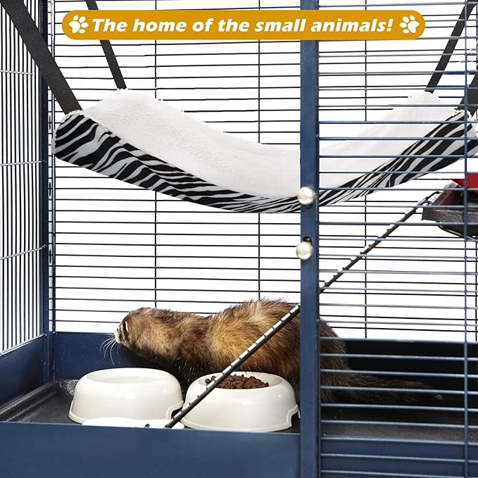 Jetec 2 Pieces Reversible Cat Hanging Hammock Soft Breathable Pet Cage Hammock with Adjustable Straps and Metal Hooks Double Sided Hanging Bed for Small Dogs Rabbits(Zebra, Tiger Stripes,L)