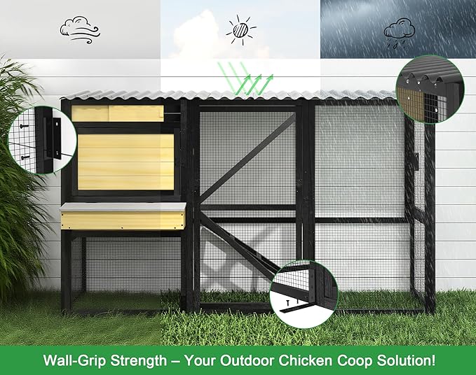 Chicken Coop with Nesting Box, Outdoor Wooden Poultry Cagefor 3-4 Chickens, 5 Doors Hen House w/Removable Tray, Weatherproof for Backyard Pet Hutch
