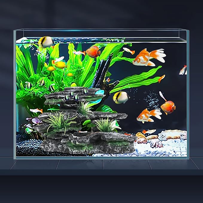 Aquarium Decor Mountain View Stone Ornament, Premium Landscape Fish Tank Decorations Large, Fish Tank Accessories, Ideal for Betta, Snails, Turtle, Hiding, Playing, Basking and Resting Spots