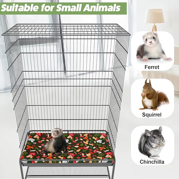 Bienbee Ferret Cage Liner Set, Waterproof Ferrets Cage Accessories for Small Animals Rats Chinchillas Hedgehogs Ferrets(Green Mushroom,Bottom Pan Liner)
