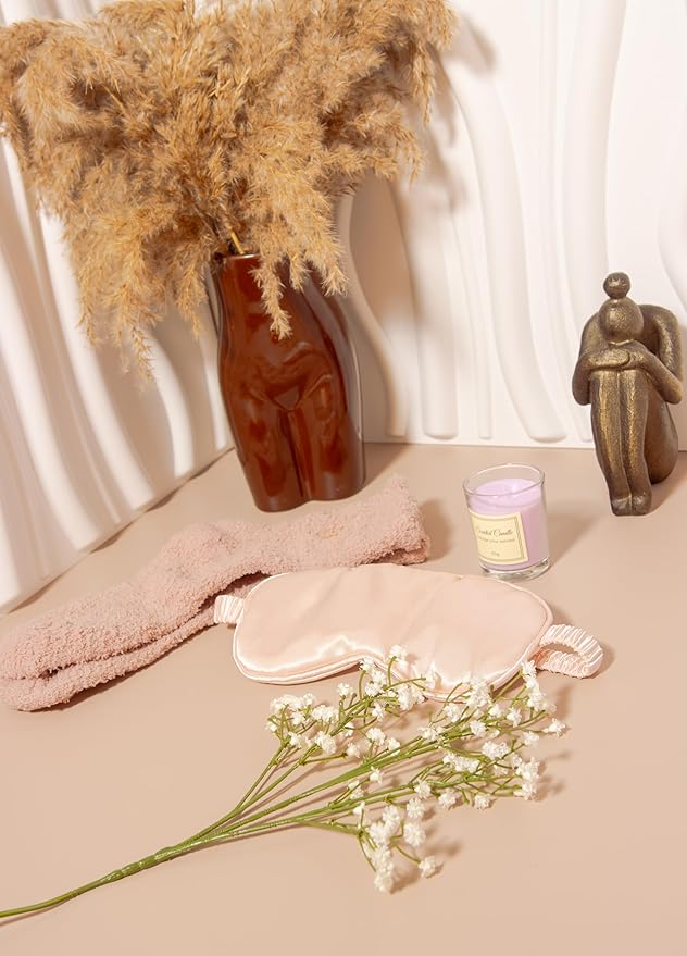 Spa Gift Set for Women – Relaxation Gift Box with Candle, Fuzzy Socks, Satin Eye Mask – Spa Kit for Birthday, Thank You, Bridesmaid, Holidays (Blush Pink)