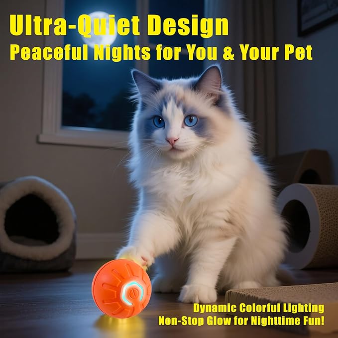 Interactive Self-Moving Dog Toy Ball - Auto Roll & Motion-Activated Play for Puppies, Small & Medium Dogs - Durable, USB Rechargeable Chew-Resistant Ball (Orange