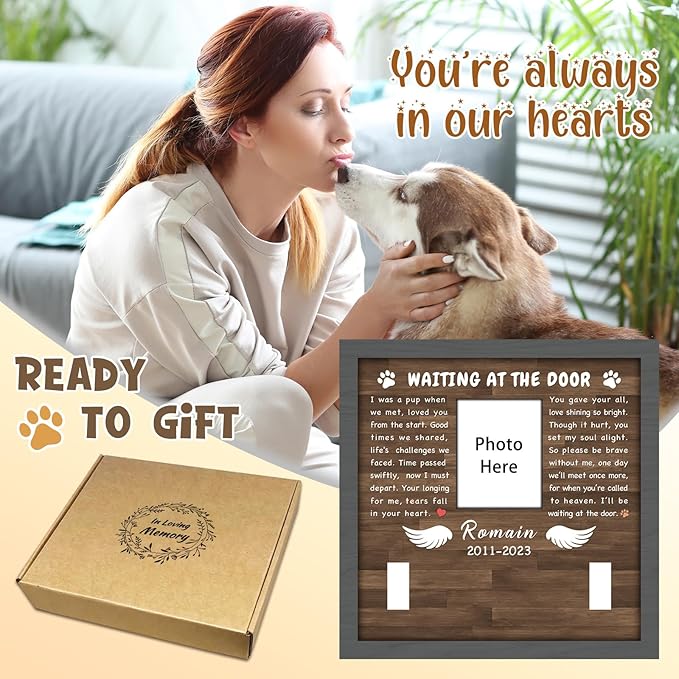 Personalized Dog Memorial Picture Frame Gifts for Loss of Pet- Fits 3 Collar Lengths, in Memory of Dog Passing Away Sympathy Gifts