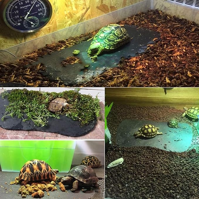 Reptile Basking Platform 13.5''x8.0'' Turtle Rock Slate Feeding Bowl Food Dish Feed Plate Tortoise Bathing Resting Slab for Lizard Gecko Bearded Dragon Chameleon Snake Frog