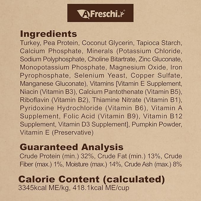 AFreschi Air-Dried Dog Food Turkey Recipe, All-Natural, Complete & Balanced, Single-Animal Protein, Grain-Free, High-Protein, Limited Ingredients, 1lb