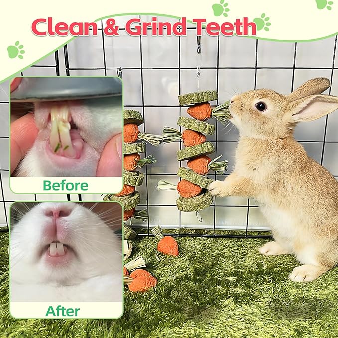Bunny Chew Toys Guinea Pig Chew Toys for Teeth Grinding Rabbit Treats Natural Timothy Grass Cake Strawberries for Guinea Pigs Chinchillas Bunny Hamster (2 Pcs)