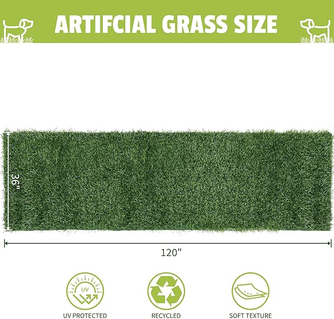 Grass Pad for Dogs, 120" x 36" Artificial Turf for Pets Potty Training, Fake Grass Mat with Drainage Holes, Easy to Clean, Large Turf Rug Outdoor Indoor Use