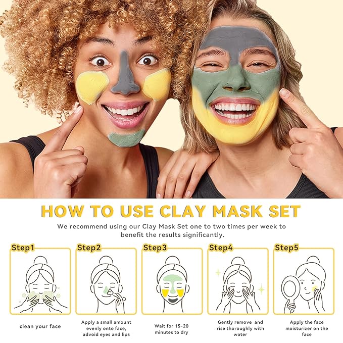 ANAI RUI 3 Pcs Face Mask Set - Turmeric Clay Mask - Green Tea Face Mask - Dead Sea Mud Mask for Oily Skin, Blackheads & Pores -Spa Gift Set Self Care for Women Teens(2.5 oz Each