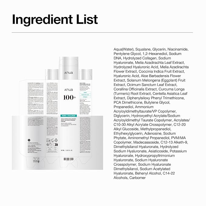 ANUA PDRN Hyaluronic Acid 100 Moisturizing Cream, Lightweight, Non-Greasy Hydrating Face Moisturizer with Salmon DNA for Glass Skin, Korean Skincare (2.02 fl oz)