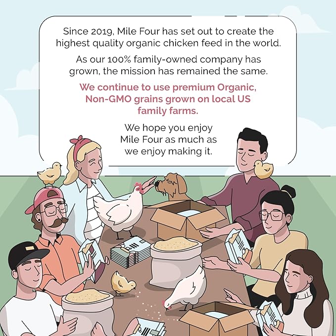 Mile Four Organic Chicken Feed – Layer Whole Grain, Non-GMO, USA Grown, 16% Protein, Corn-Free, Soy-Free, Non-Medicated Feed for Chickens, 23 lbs