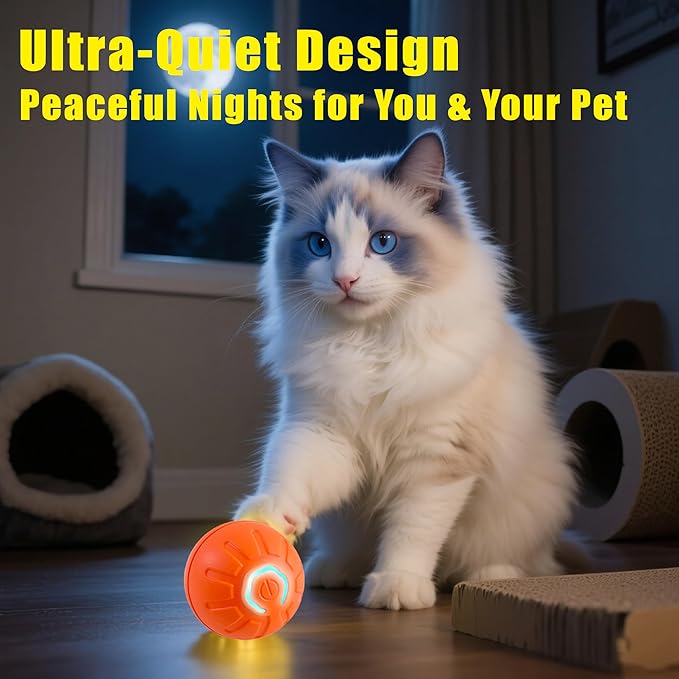 BIONEMAGILI Interactive Self-Moving Pet Toy Ball - Motion-Activated Auto Rolling, Military-Grade Chew Resistant, USB-C Rechargeable for Small Dogs & Cats (Blue, Small/Medium Sizes)