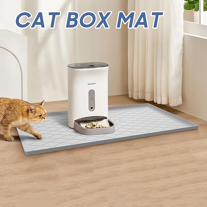 URMONA Large Dog Food Mat, 28" x 22" Pet Food Mat, Waterproof Dog Cat Food Mat with Raised Edges, Silicone Pet Food Mat, Dog Accessories, Prevents Food Spills, Protects Floors(Black)